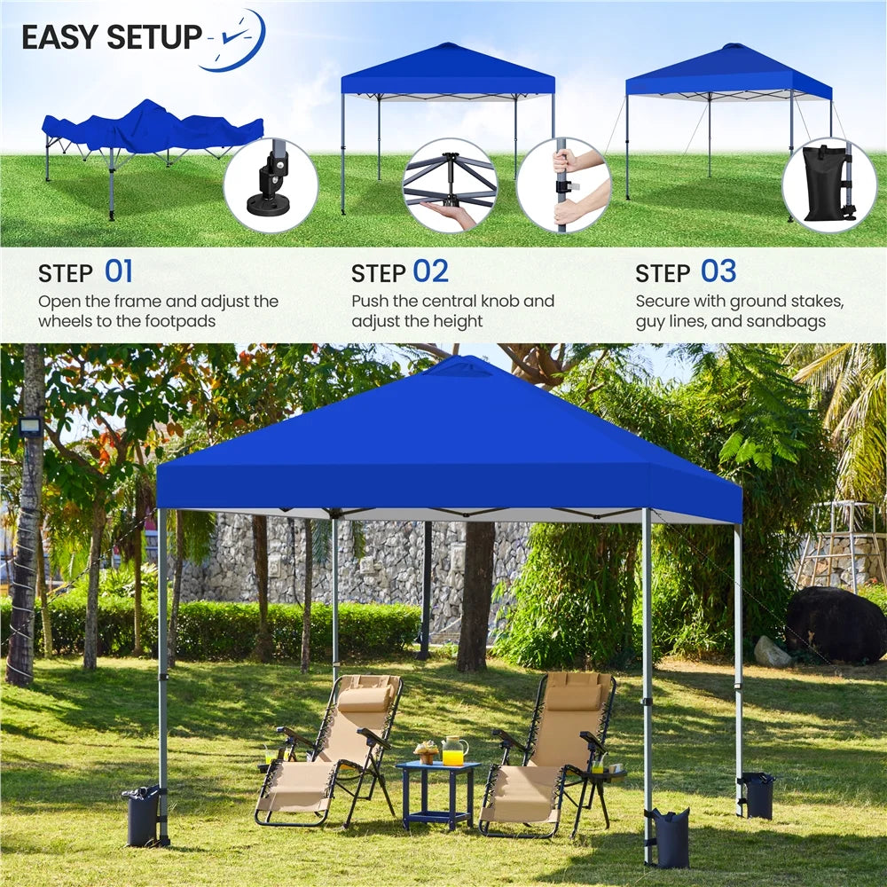 Renwick 10x10 Ft Instant Pop Up Canopy with One Push To Lock Setup Mechanism, Blue