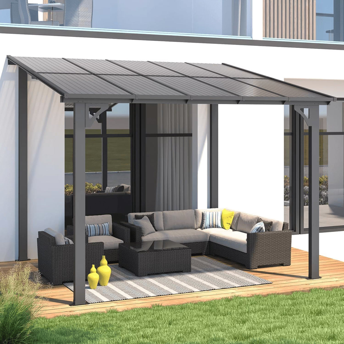 YODOLLA 8' x 10' Hardtop Gazebo Outdoor Aluminum Pergola For Garden, Patio, Backyard-Dark Gray