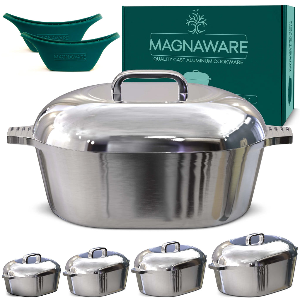MAGNAWARE 5qt Lightweight Cast Aluminum Oval Dutch Oven, Silver