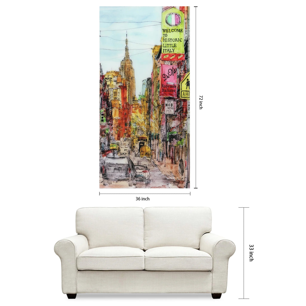 Empire Art Direct Blue Splash Frameless Free Floating Tempered Glass Panel Graphic Wall Art, 72" x 36", Ready to Hang