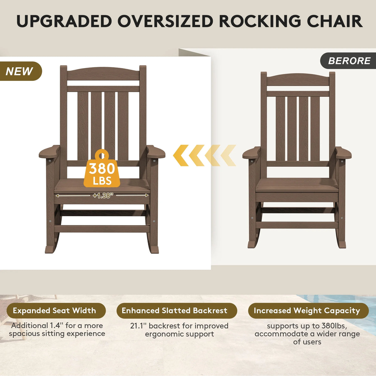KINGYES Outdoor Rocking Chair Set of 2, HDPE Patio Rocking Chair, Heavy Duty Front Porch Rocker, Navy