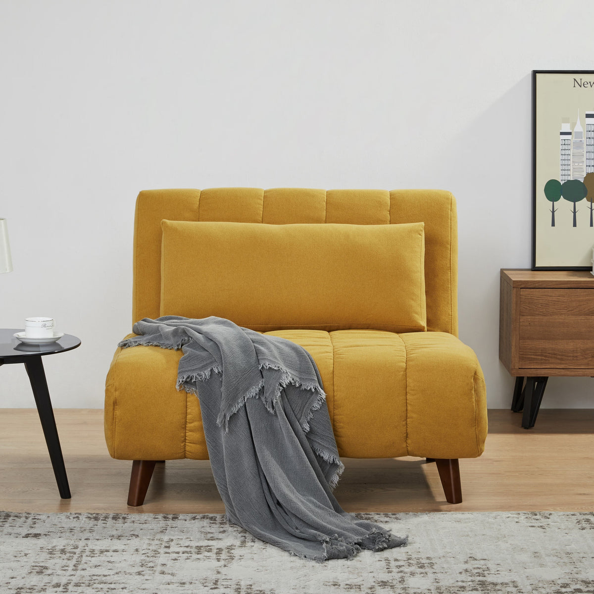 A&D Home Springfield Polyester Convertible Futon Chair, Yellow