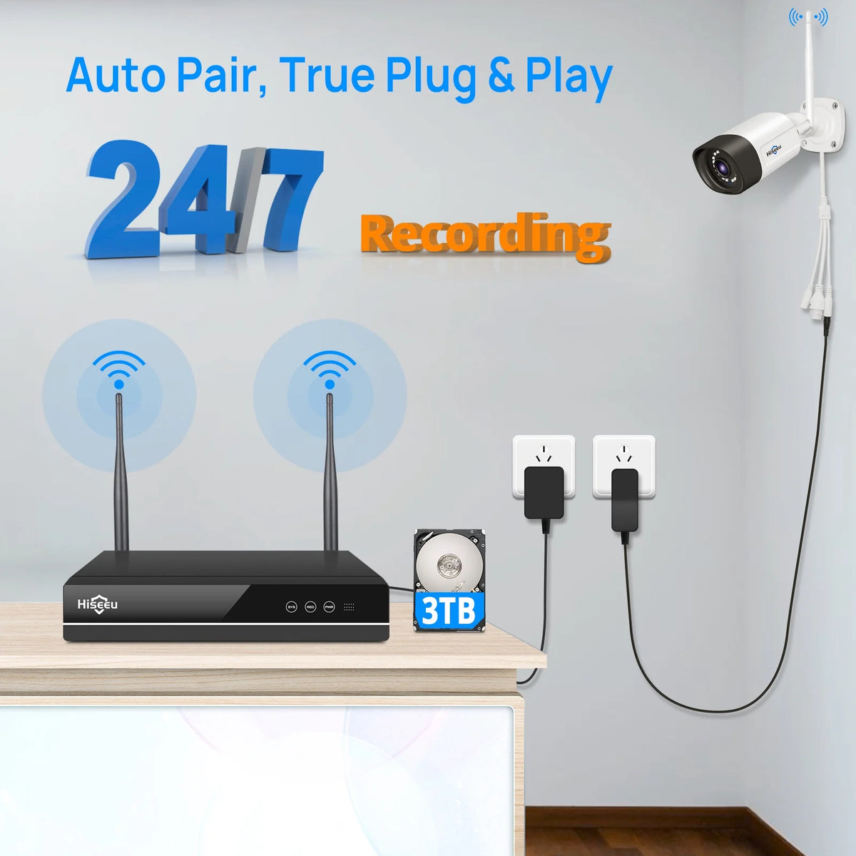 Hiseeu Wireless Security System w/ 4 Cameras, 2 Way Audio, & 1TB Hard Drive