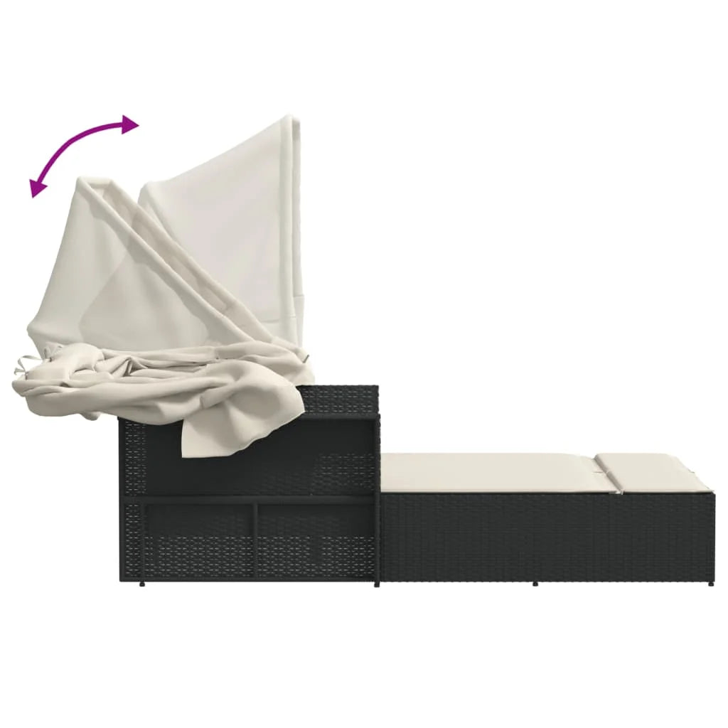 vidaXL Powder Coated Steel Removable Canopy and Cushions Double Sun Lounger, Beige