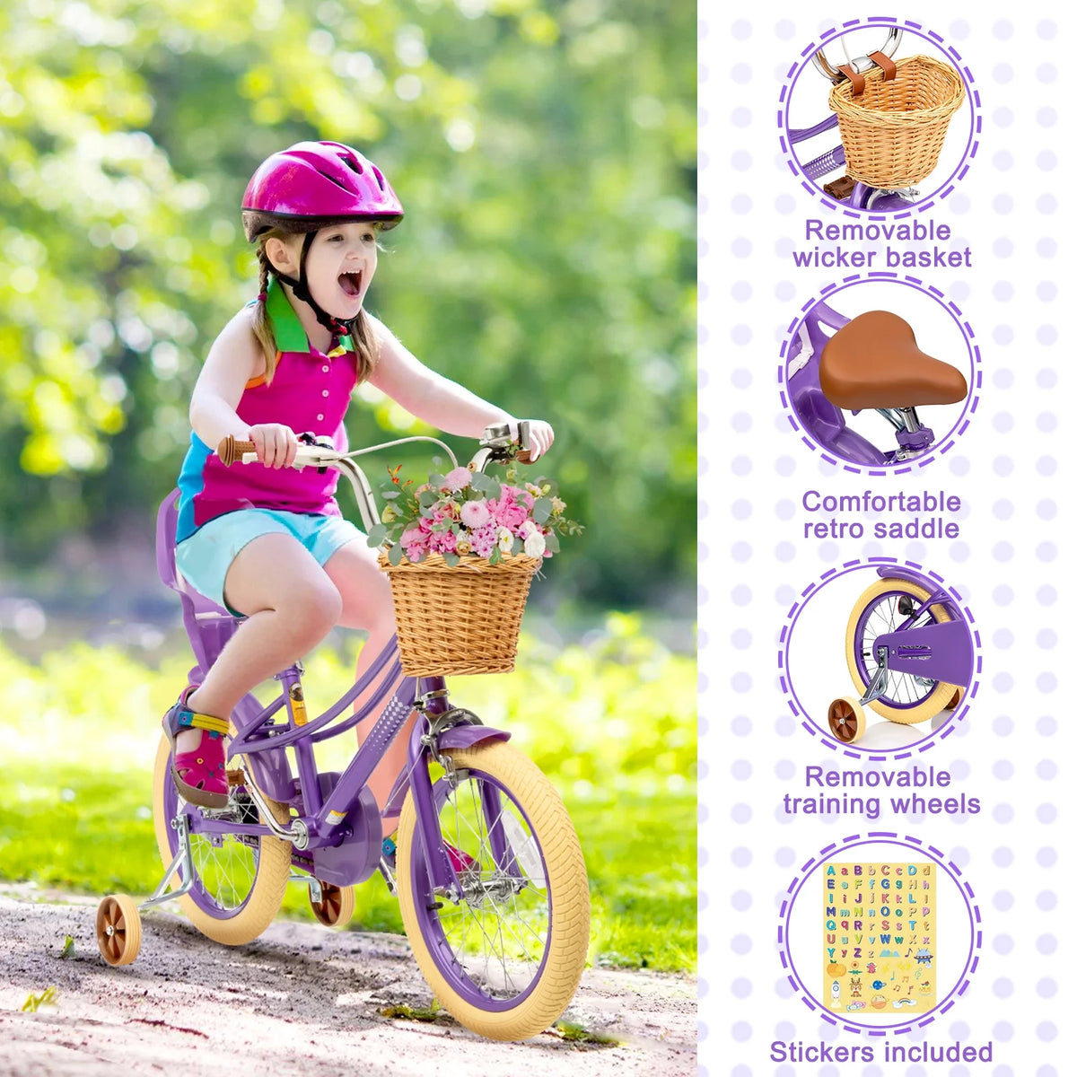 XJD Girls Bike for Toddlers and Kids Ages 2-12 Years Old,12 14 16 Inch Kids Bike with Training Wheels & Basket, 20 Inch Girls Bicycle with Handbrake & Kickstand