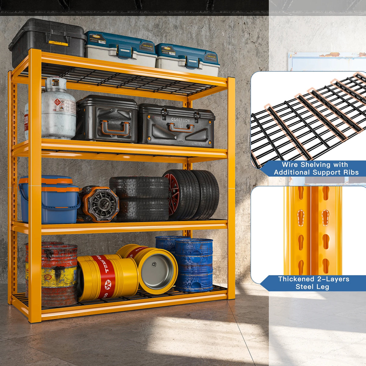REIBII 2200LBS Garage Shelving Units Heavy Duty  Adjustable Metal Shelving 4 Tier Storage Shelves,39.4" W x 19.7" D x 59.9H