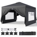 10'x10' Pop-up Canopy Tent with 4 Removable Sidewalls Lofka   Portable Outdoor Canopy with 4 Sandbags, 8 Stakes & Ropes Perfect for Beach, Party, Patio & Yard Events, Black