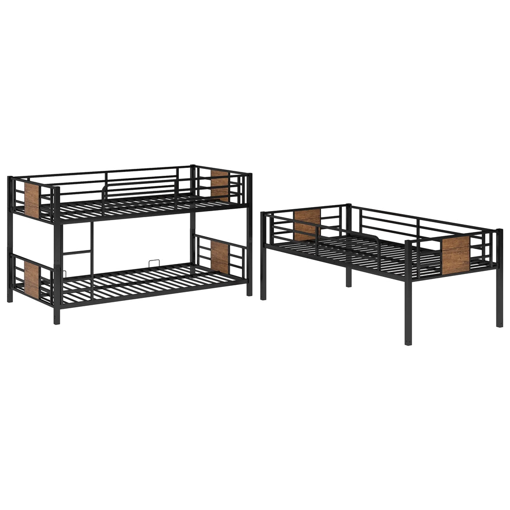 Euroco Metal Twin over Twin over Twin Bunk Bed, Triple Bed for Kids Room, Brown