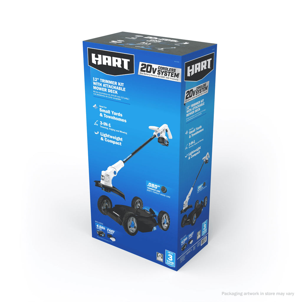 HART 20V 12" Cordless Trim Mower Kit, (1) 4.0Ah Lithium-Ion Battery