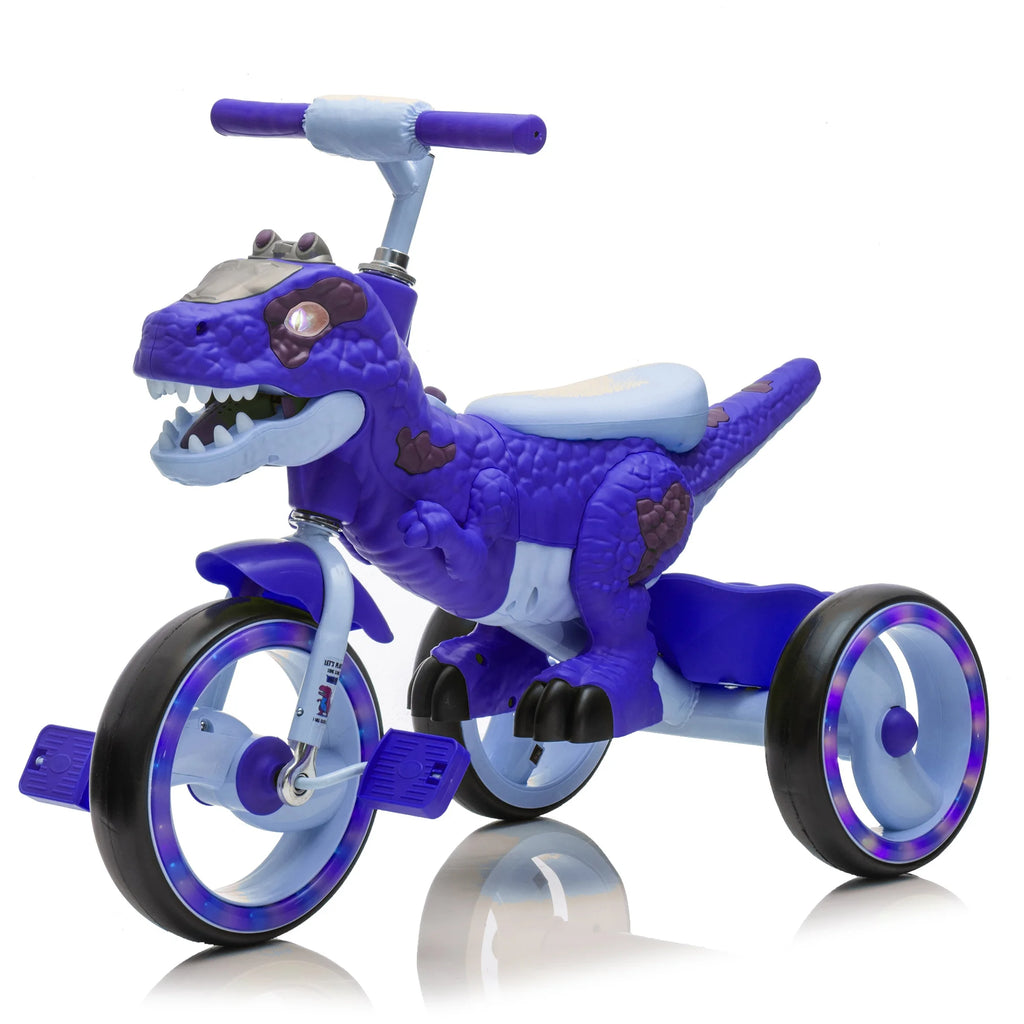 Xuanlur Kids Ride on Dinosaur Tricycle, Toddlers Kid Trike with Wide Flash Wheels, Anti-Slip Pedals, Rear Basket, Music & LED Lights, Toddler Bike Toys Gift for 3-6 Year Old Boys & Girls (Green)