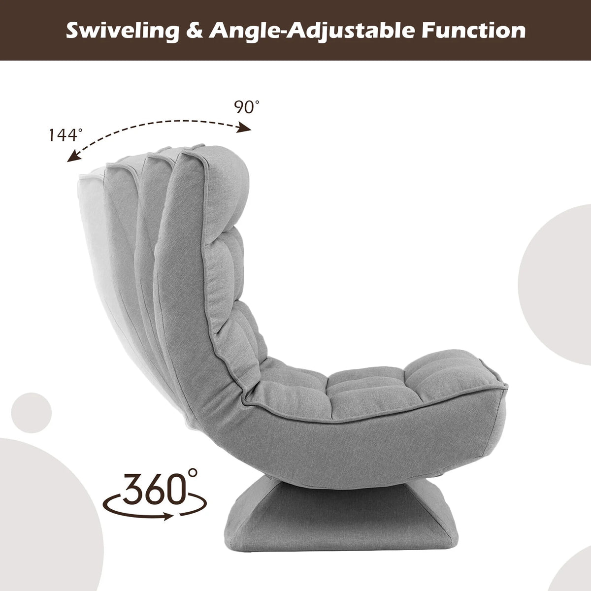Costway 360 Swivel Floor Chair 5-Level Adjustable Lazy Chair w/ Massage Pillow Black