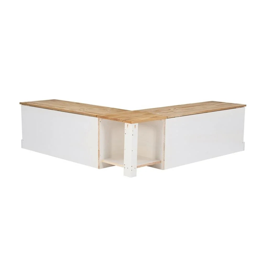 Pemberly Row Natural White Wood Nook With Green Polyester Fabric Cushions