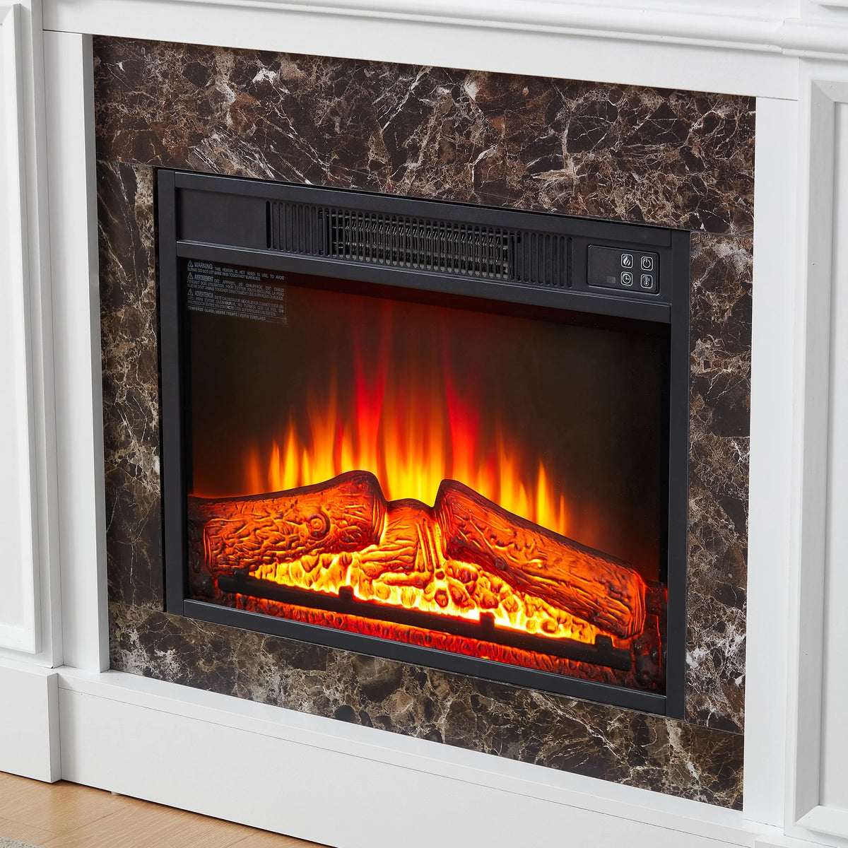 IMKHK Fireplace with Mantel, 46" Freestanding Electric Fireplace Heater with Stacked Stone Surround, TV Stand with Fireplace, Remote Control, Adjustable Flame Level for Living Room, 1400W, Brown