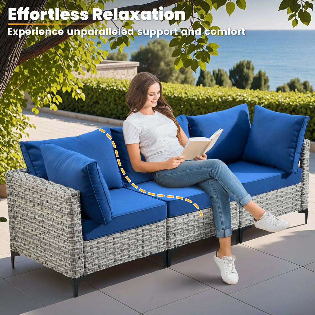 Vcatnet Outdoor Patio Furniture Sets 10 Pieces Sectional Sofa Wicker Conversation Set with Swivel Glider Chairs and Solar Powered Coffee Table for Porch,Backyard,Gray
