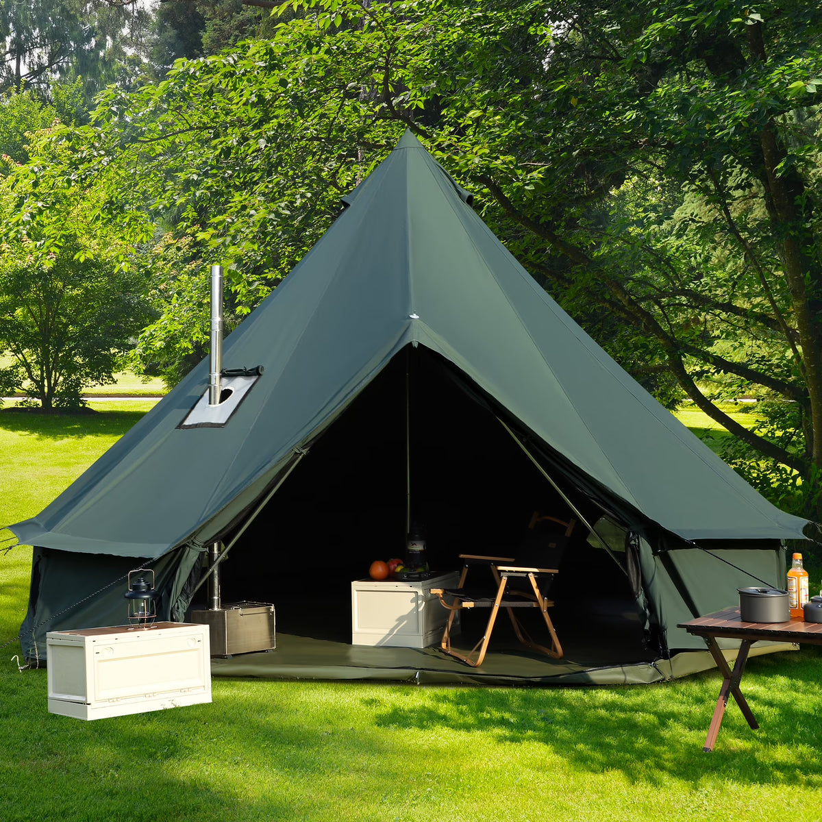 Canvas Bell Yurt Tent, 4-Seasons Shelter with Stove Jack & Waterproof, Luxury Camping Tent for Family Outdoor Adventures, 6-8 Person Use