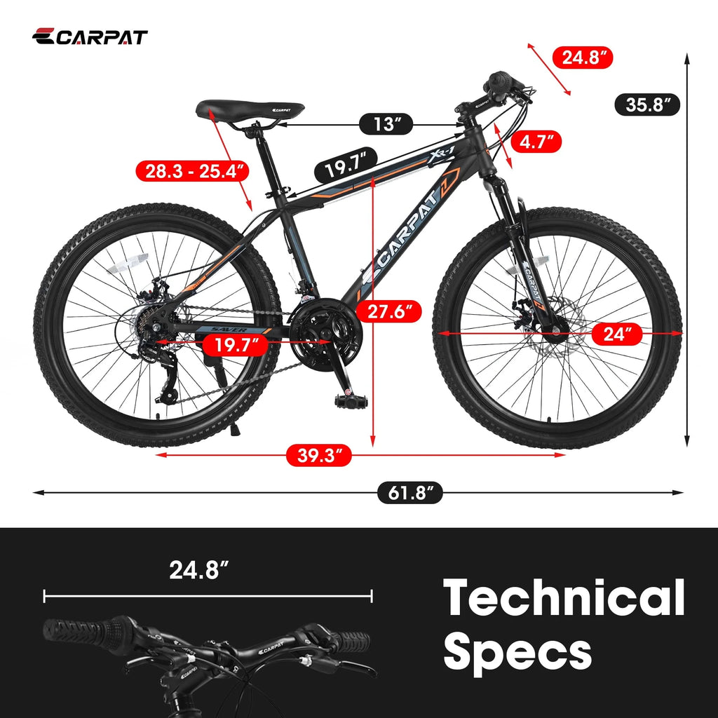24 inch Kids Bike for Boys Girls, Kids Mountain Bike with Disc Brakes 21 Speed