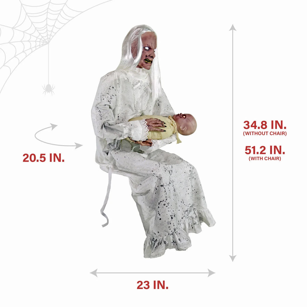 Haunted Hill Farm 2.9 ft Animatronic Gravely Granny by Tekky Halloween Decoration with Motion-Activated Sounds, HHGRVLYGRNY-1FLSA