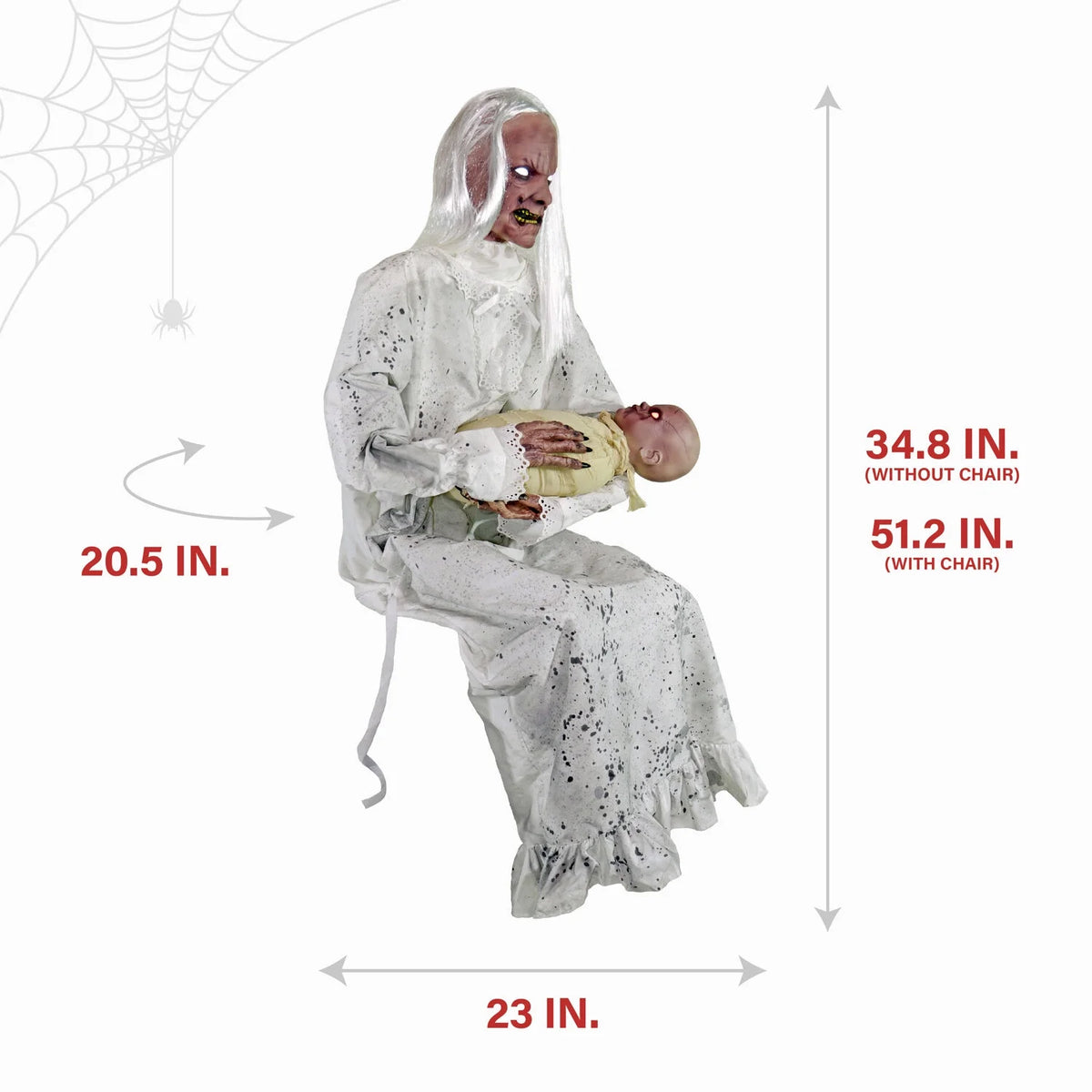 Haunted Hill Farm 2.9 ft Animatronic Gravely Granny by Tekky Halloween Decoration with Motion-Activated Sounds, HHGRVLYGRNY-1FLSA