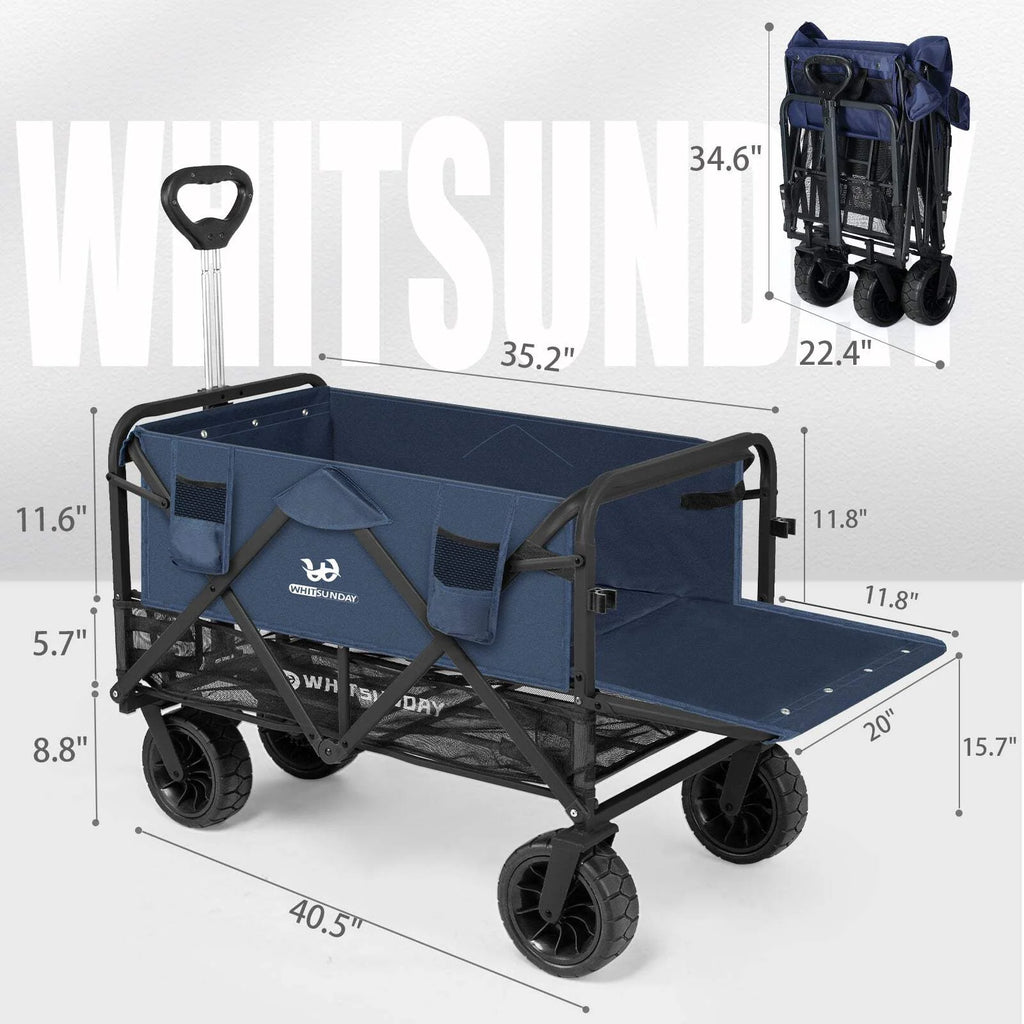 Collapsible Double Decker Wagon, Heavy Duty Foldable Wagon with All-Terrain Big Wheels, Beach Wagon for Camping, Sports, Shopping, Garden