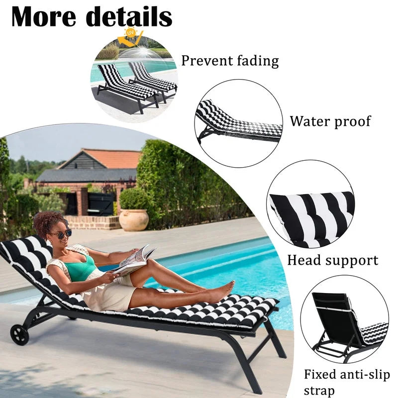 2pcs Outdoor Chaise Lounge Cushions, Waterproof Patio Foldable Chair Cushion for Garden Pool, 73 x 24in Sun Lounger Cushions for Outdoor Furniture Navy blue