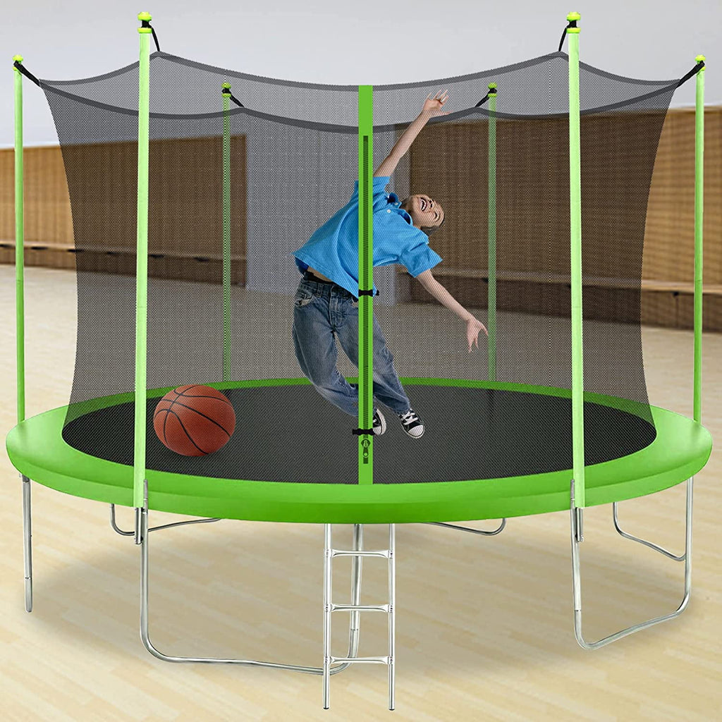 FDW 8 ft New Outdoor Round Trampoline with Safety Net and Spring Pad for Kids and Adults(Blue)
