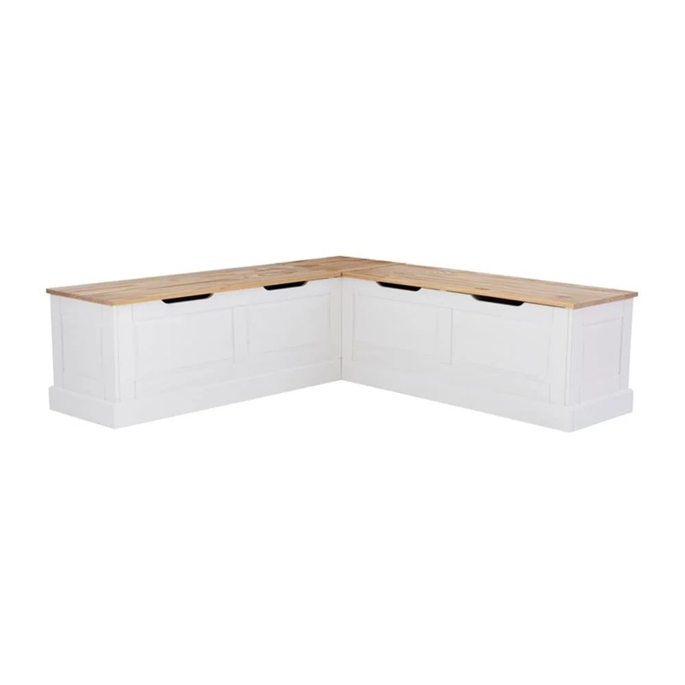 Pemberly Row Natural White Wood Nook With Green Polyester Fabric Cushions
