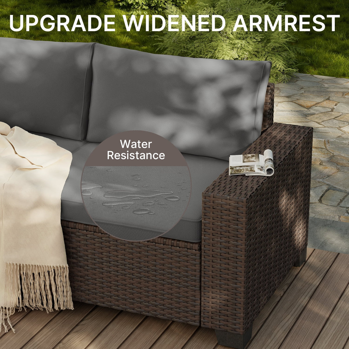7 Piece Outdoor Patio Furniture Set, Asofer Rattan Wicker Outdoor Conversation Sectional Sofa Set, Gray