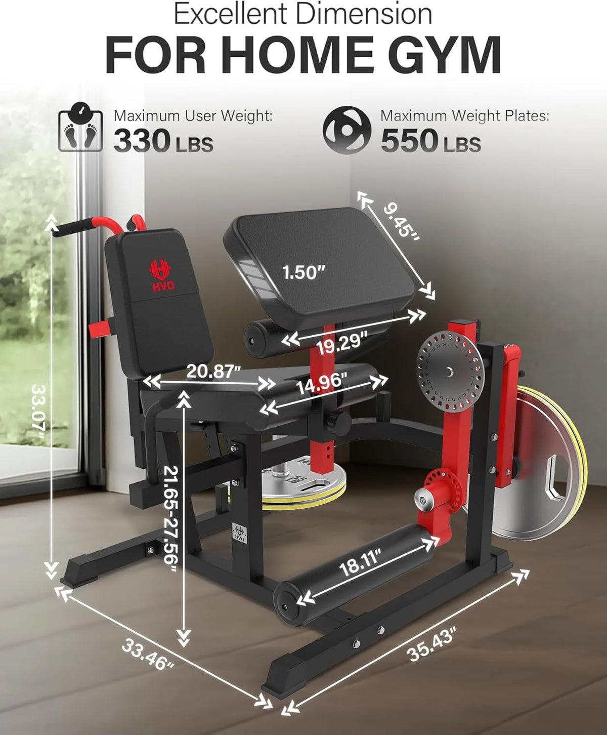 HVO Leg Extension and Curl Machine - Leg Extension Machines for Home Gym Leg Hamstring Workout Lying Seated Adjustable