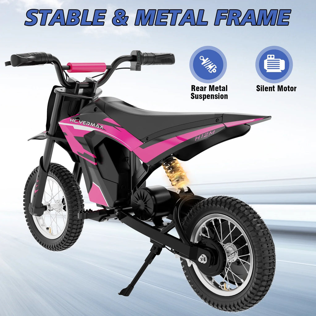 HOVERMAX H12M 36V Electric Dirt Bike, 300W Electric Motorcycle 15.5MPH Max Speed, Ride On Toys motocross for Kids Teens, Blue