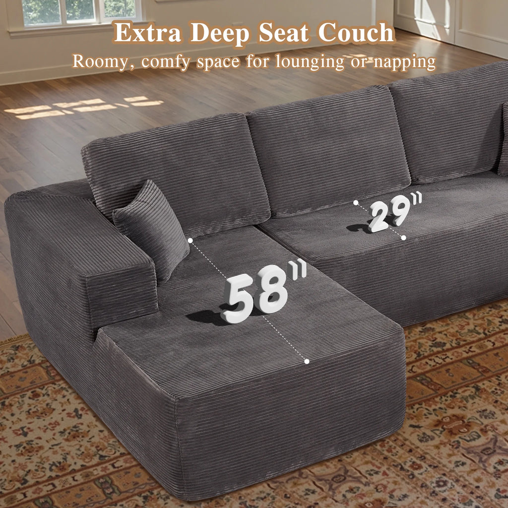 Ovios 106" L-Shaped Sectional Sofa Modern Modular Cloud Couch with Deep Seating Upholstered Sofa for Living Room Bedroom, No Assembly Required, Black(Corduroy)