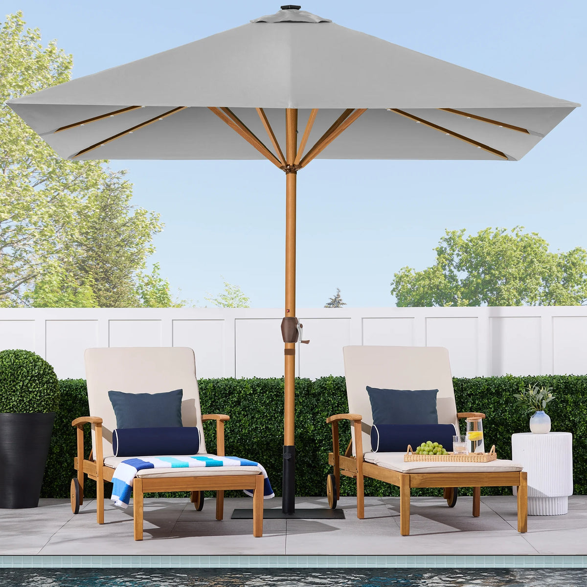 Best Choice Products 9ft Deep Square Solar LED Lighted Patio Umbrella w/ Woodgrain Pattern, UV-Resistant - Black