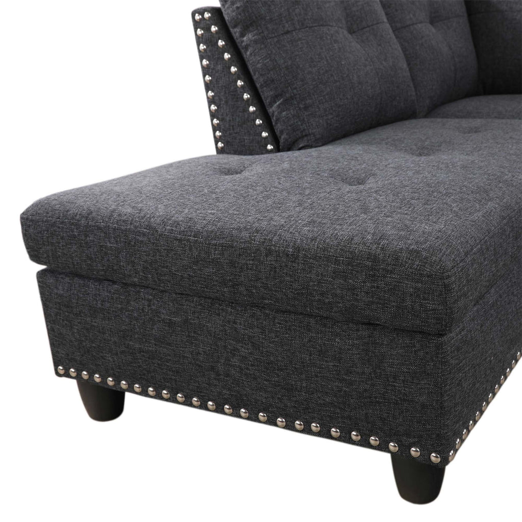 Aukfa 3 Piece Sectional Sofa, Living Room Couch with Storage Ottoman&Cup Holder, Linen, Right Hand, Purple