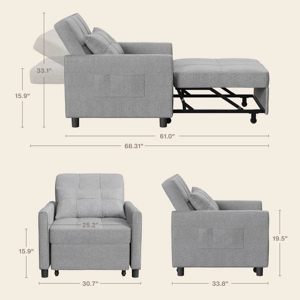 Convertible Sleeper Chair, Aiho 3-in-1 Convertible Sofa Bed Recliner Chair with Pull Out Couch - Dark Gray