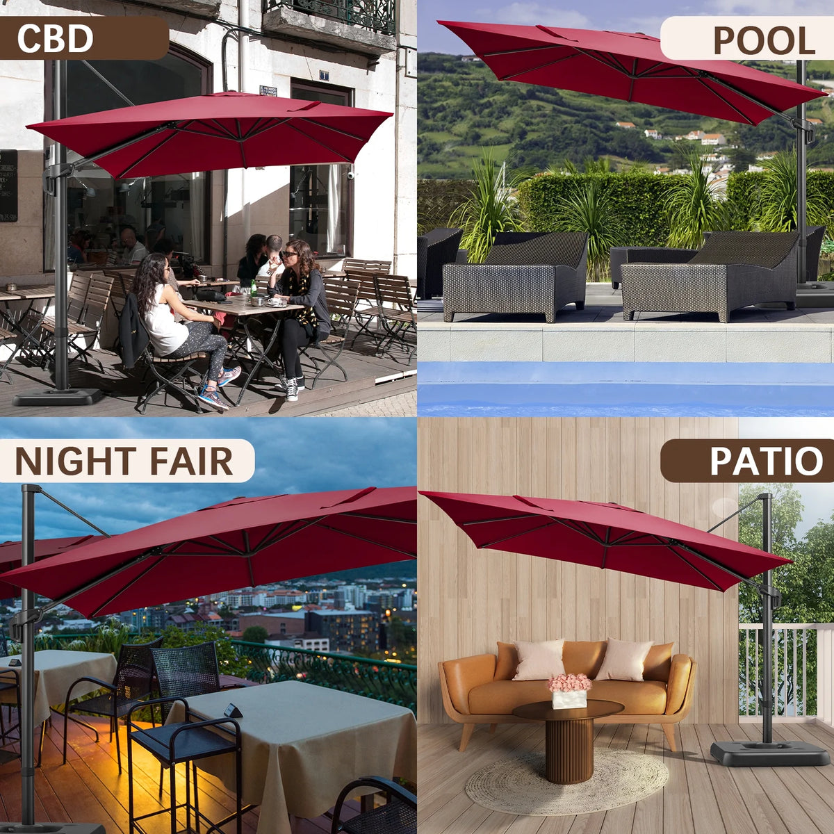 HOTEEL 10 Ft Patio Umbrella Outdoor Cantilever Square Umbrella Aluminum Offset Umbrella with Base, 360° Rotation，Gray