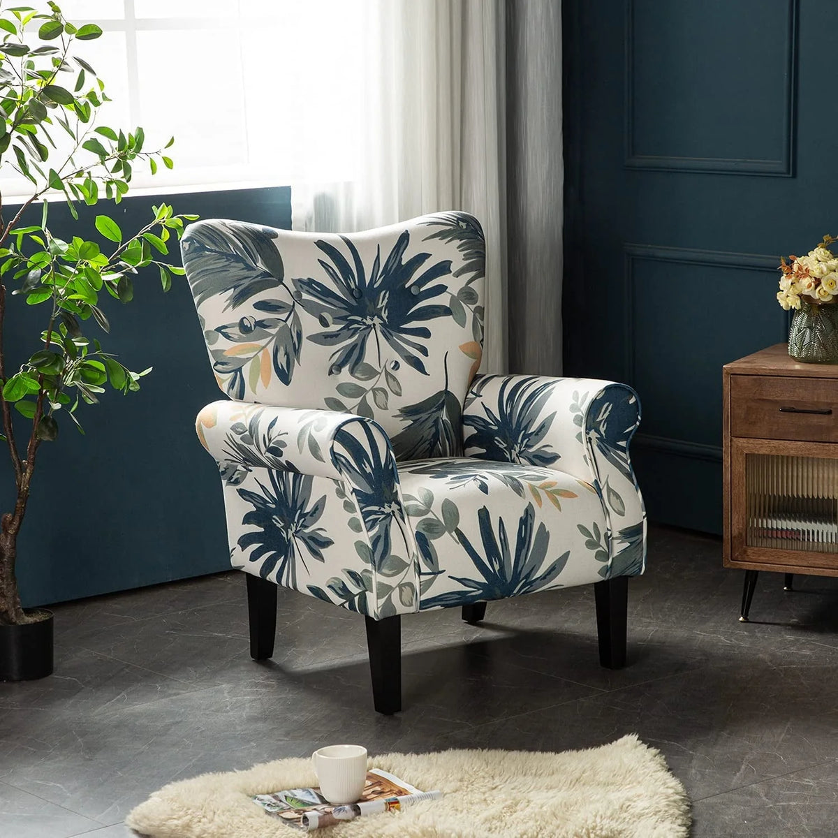 Richryce MidCentury Accent Chair with Arm ,High Back Armchair Beige,Beige