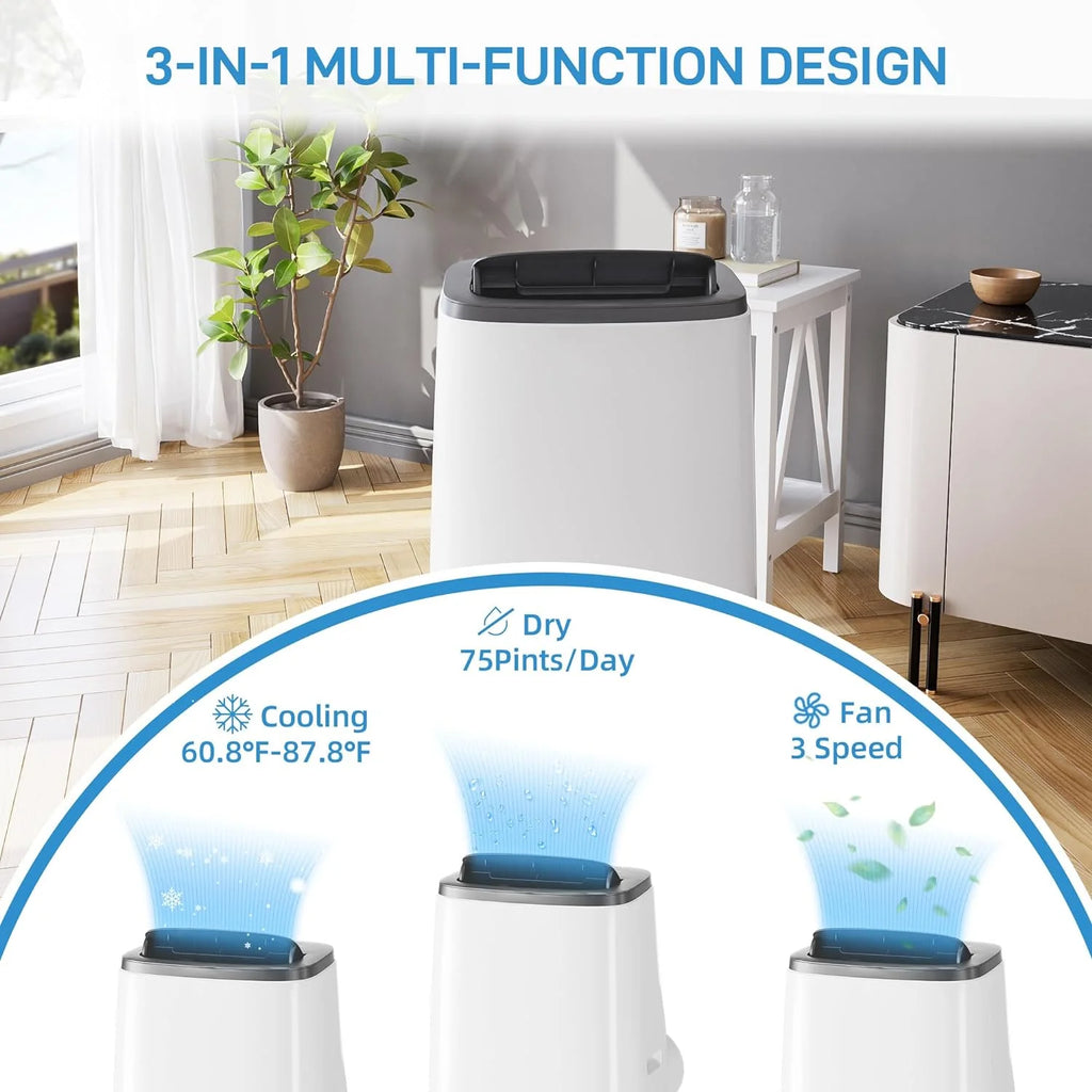 GAOMON 14000BTU Portable Air Conditioners Cool up to 750 Sq Ft, 3 in 1 Portable AC Units for Rooms with Fan & Dehumidifier, Remote Control, Sleep Mode, 24H Timer, Window Vent Kit,White