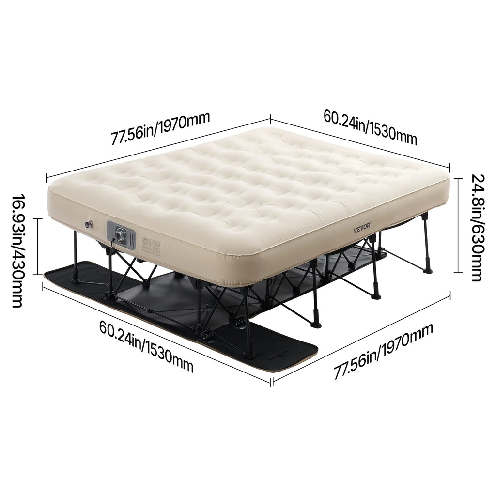 VEVOR Air Mattress with Frame, Inflatable 2 Person Camping Cot with Built-in Pump, Portable Folding Air Beds Supports 600 lbs, Blow Up Anywhere Bed for Guests Camping Travel Indoor & Outdoor Use