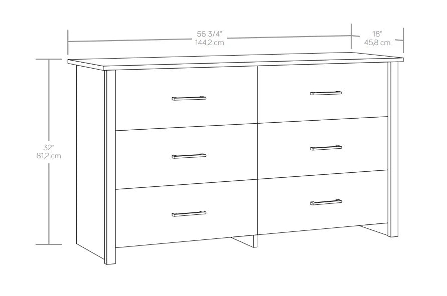 Mainstays Hillside 6-Drawer Dresser, Soft White Finish
