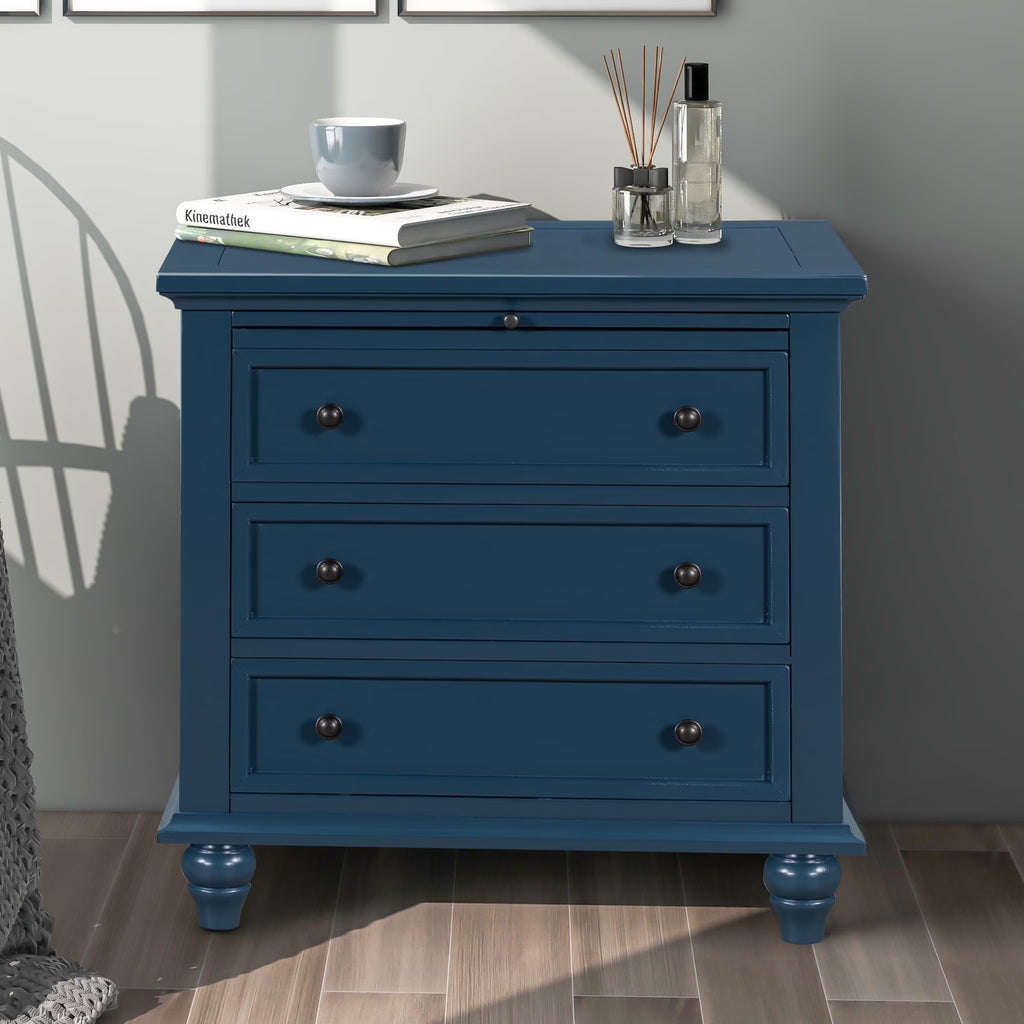 EUROCO 28 Larger Solid Wood 3-Drawer Side Table Nightstand, End Table with Pull out Tray for Bedroom, Living Room, Hallway, Entryway,White