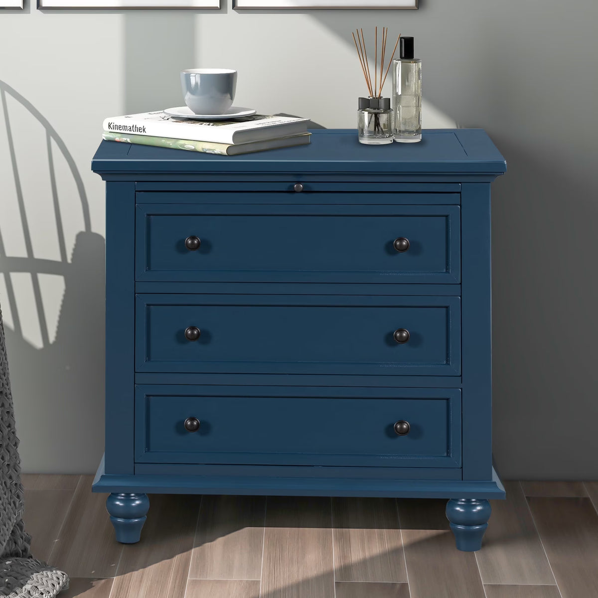 EUROCO 28 Larger Solid Wood 3-Drawer Side Table Nightstand, End Table with Pull out Tray for Bedroom, Living Room, Hallway, Entryway,White