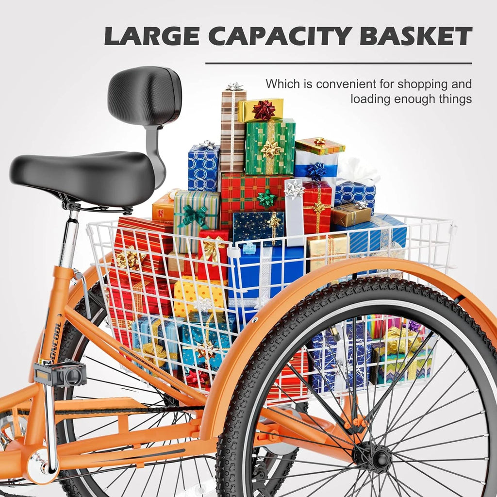 FICISOG 7 Speed Adult Tricycle for Women, 20/24/26 Inch Adult Trike with Basket, 3 Wheel Bikes for Adults Seniors, Cruise Trike for Shopping Picnic
