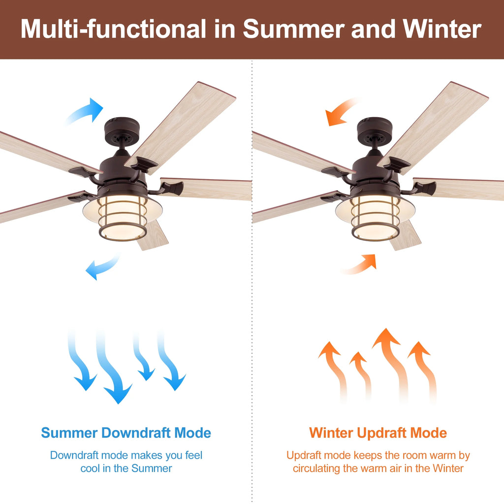 Simpol 52" Prominent Indoor Ceiling Fan with LED Light, Pull Chain and Remote Control, Reversible AC Motor, Walnut/Silver Reversible Blades and Satin Nickel Finish