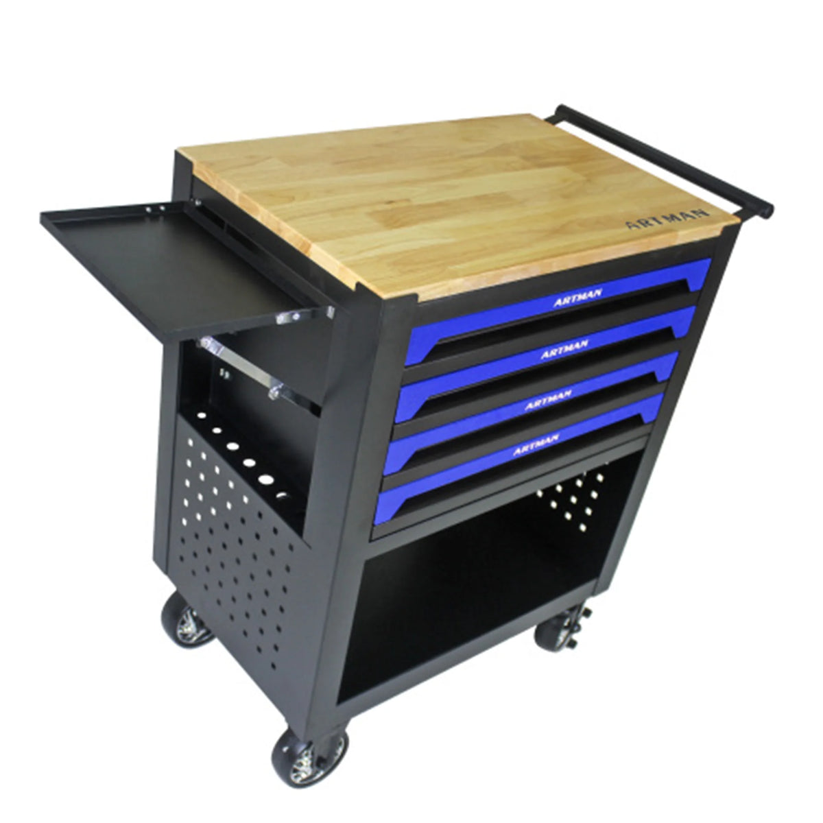 ARTMAN 4-Drawer Tool Cart with Wheels and Drawers ,Wood Top Tool Box Cart for Workshop Warehouse Garage