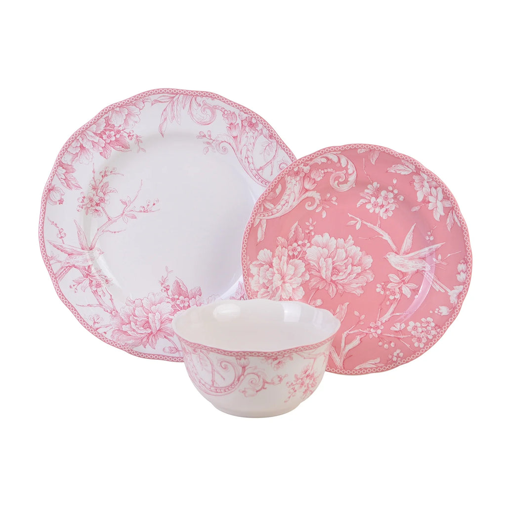 222 Fifth Adelaide Brown on White Porcelain 12 Piece Dinnerware Set, Plates & Bowls, Service for 4