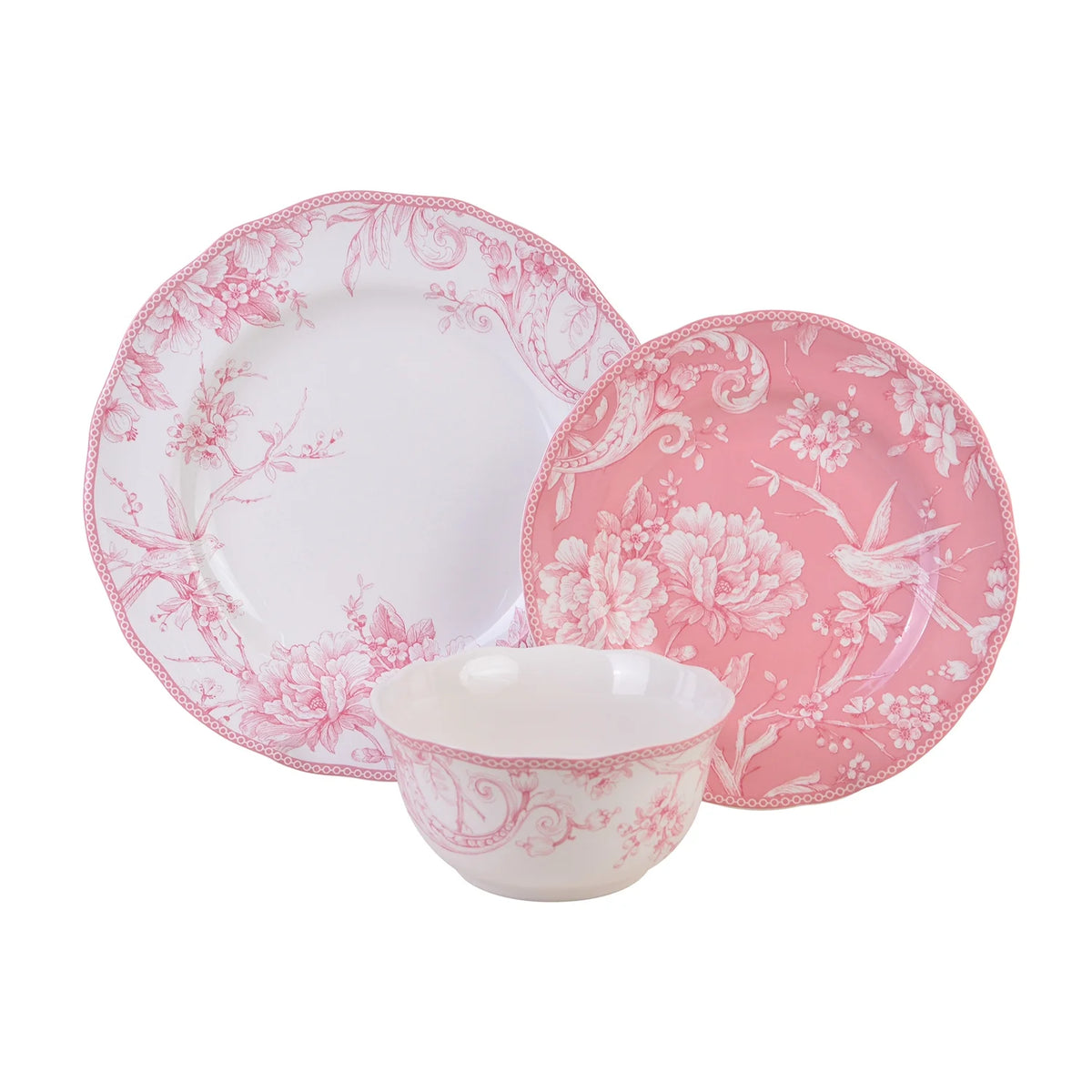 222 Fifth Adelaide Brown on White Porcelain 12 Piece Dinnerware Set, Plates & Bowls, Service for 4