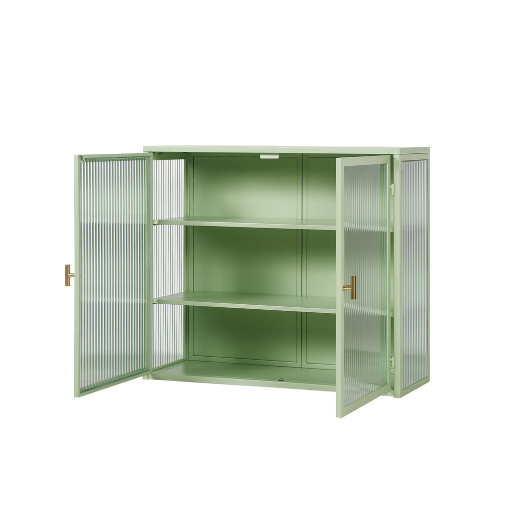 27.56"Modern Wall Cabinet with Glass Doors, Bathroom Cabinet with Featuring Three-tier Storage for Entryway Living Room, Bathroom or Dining Room, Mint Green