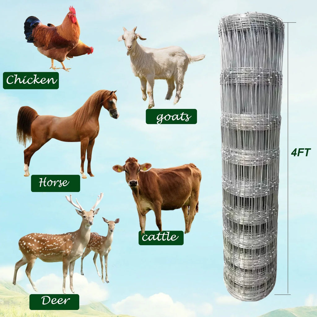 Farm Fence, 4ft x 164ft Galvanized Wire Fencing, Cattle Fence, Deer Fence, Heavy Zinc Coating Farm Fence Used to Hog Goat Fencing for Yard Garden and Field
