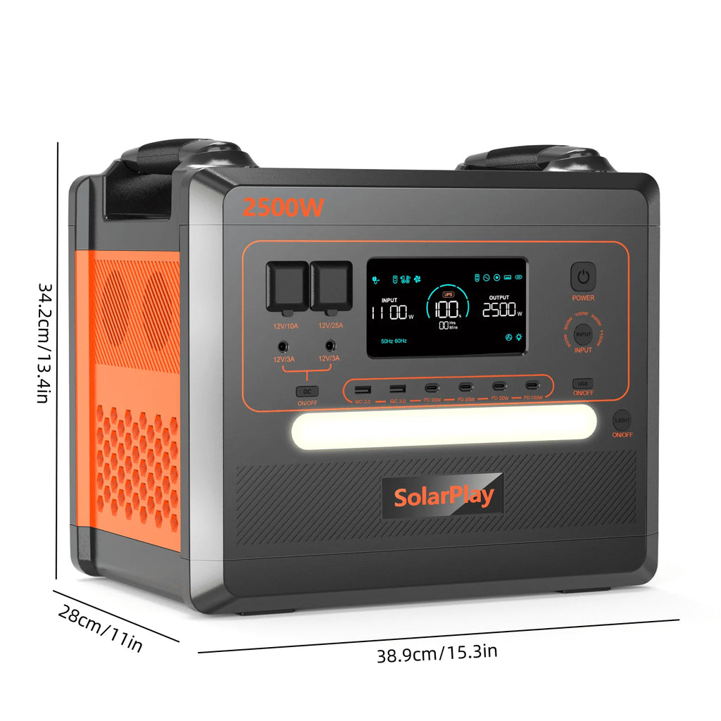 SolarPlay Portable Power Station, 2500W/2304Wh Large Capacity Solar Generator, with 400W Solar Panel, 4 AC Outlets (5000W Peak), Emergency Power Station for Home, Camping, Outdoor Battery Backup