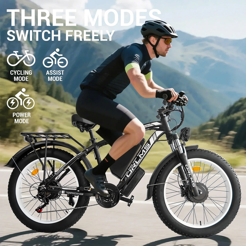 (US in Stock) 5000W Peak Dual Motor Electric Bike for Adults , 60V 25AH Removable Battery Ebike , 50MPH AWD 21-Speed Mountain Snow E-Bike with 26" x 4.0 Fat Tire, Long Range Mountain Off-Road EBikes