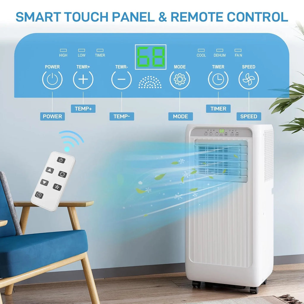 Missky 10000 BTU Portable Air Conditioner with Remote Control, 3-in-1 Mini Standing Portable AC Unit w/Universal Casters & Window Kits, Cools Up to 450 Sq.ft, White